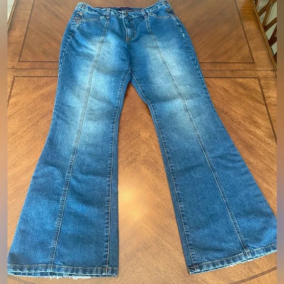 Vintage Y2K Gloria Flare Wide Leg Bell High Rise Jeans Faded Wash Hippie 12 EUC - Picture 3 of 16